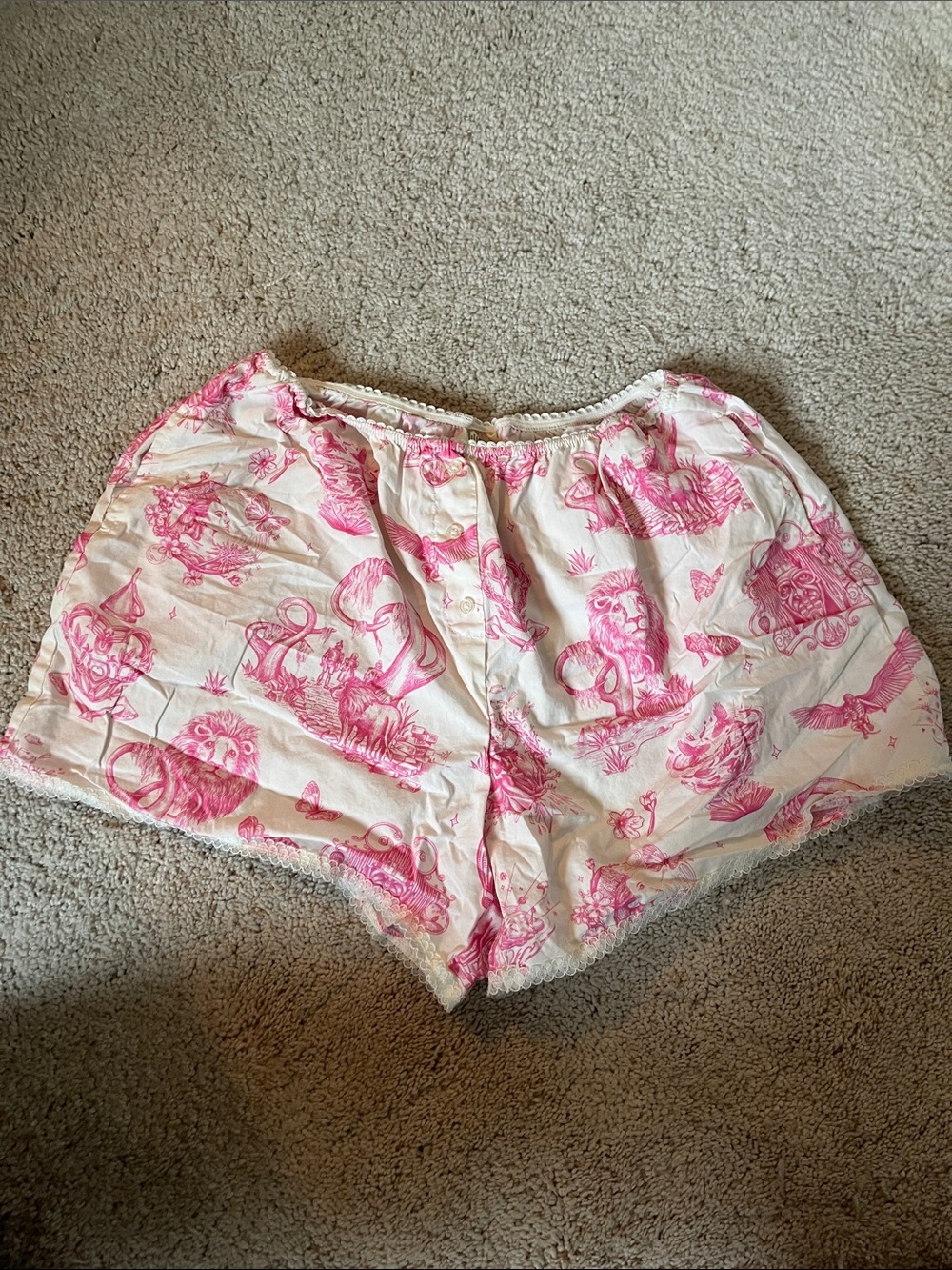 Wicked Pink and White Printed Cotton  Shorts with Elastic Waist